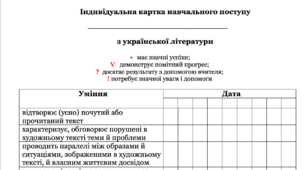 Індивідуальна картка навчального поступу з української літератури