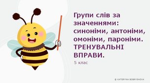 Групи слів за значеннями: тренувальні вправи 5 клас