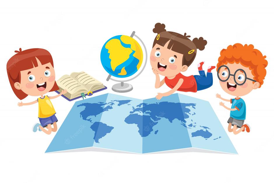 Premium Vector | Little students studying geography