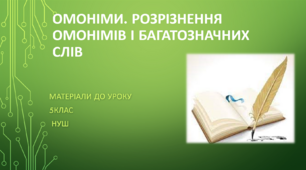 Омоніми. Розрізнення омонімів і багатозначних слів. 5 клас НУШ (матеріали до уроку)