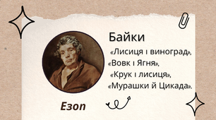 Презентація "Езоп. «Лисиця і виноград», «Вовк і Ягня», «Крук і лисиця», «Мурашки й Цикада»"