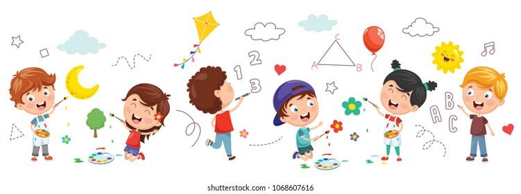 Vector Illustration Kids Painting Stock Vector (Royalty Free) 1068607616 | Shutterstock