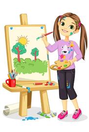 Artist girl painting on canvas | Painting of girl, Art drawings for kids, Drawing for kids
