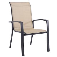 Style Selections Pelham Bay Stackable Black Metal Frame Stationary Dining Chair(s) with Tan Sling Seat in the Patio Chairs department at Lowes.com