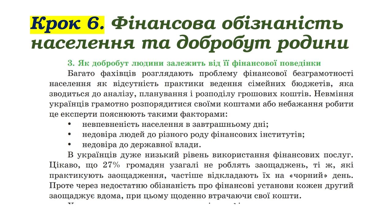 Крок 6. Фінансова обізнаність населення та добробут родини