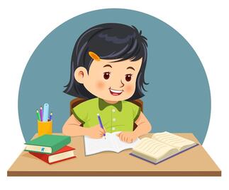 Little girl doing homework by read and writing on his desk ...