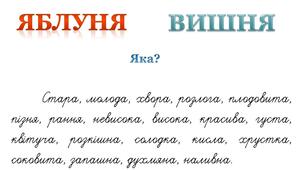 Написання казки з використанням порівняльного опису. Тема :«Казка про яблуню і вишню»