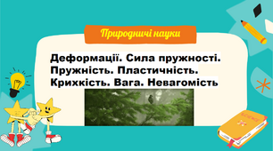 Деформації. Сила пружності.  Пружність. Пластичність. Крихкість. Вага. Невагомість