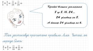 Математичні аркуші. Дослідження розуміння прочитаного (діагностика). Спільний знаменник дробів. Додавання і віднімання дробів. Кратне. Математика ЗНО.