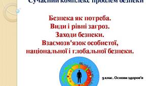 Безпека як потреба людини. Види і рівні загроз. Заходи безпеки. Взаємозв’язок особистої, національної і глобальної безпеки.