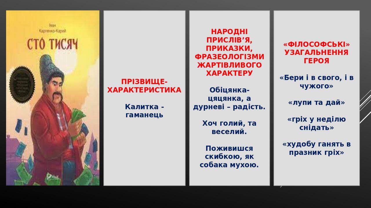 ПРІЗВИЩЕ-ХАРАКТЕРИСТИКА Калитка - гаманець НАРОДНІ ПРИСЛІВ’Я, ПРИКАЗКИ, ФРАЗЕОЛОГІЗМИ ЖАРТІВЛИВОГО ХАРАКТЕРУ Обіцянка-цяцянка, а дурневі – радість....