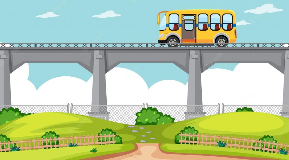 Free Vector | Natural environment scene with bus by the bridge