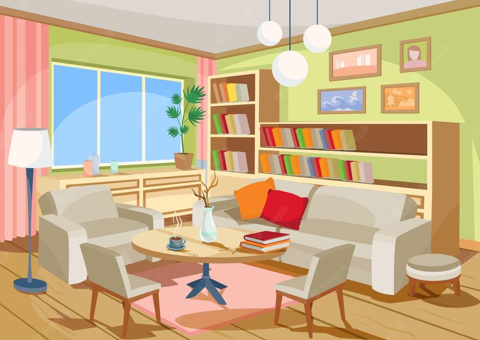 Free Vector | Vector illustration of a cozy cartoon interior of a home room, a living room