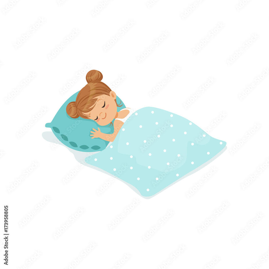 Sweet little girl sleeping on her bed cartoon character vector illustration Stock Vector | Adobe Stock