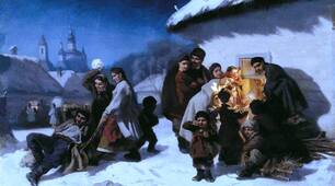"Колядки в Україні"-  Костянтин Трутовський. Картина датована у 1864 р