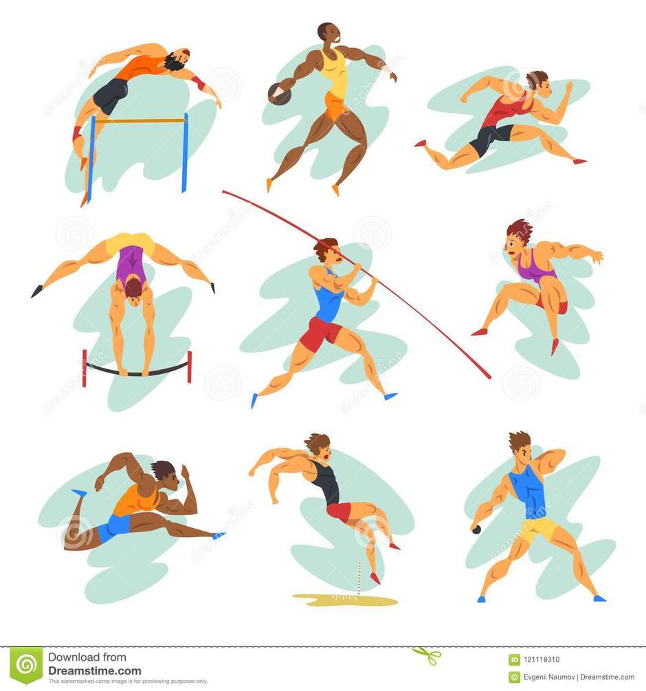 Flat Vector Set of Professional Athletes in Different Actions. Young Muscular Guys in Sportswear. Active People. Olympic Stock Vector - Illustration of cartoon, muscular: 121118310