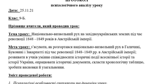 ПРОТОКОЛ психологічного аналізу уроку