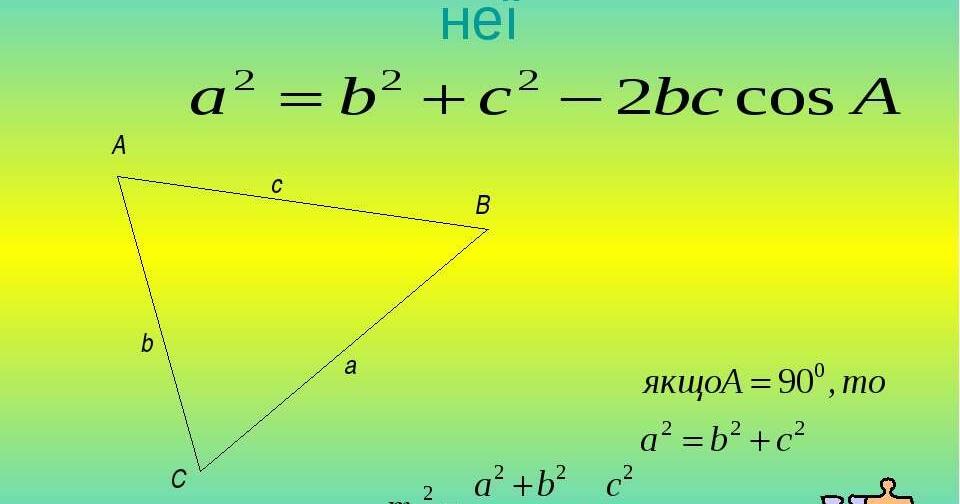 Теорема косинусів | Тест на 6 запитань. Геометрія