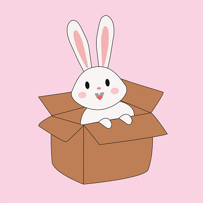 Cute Rabbit On The Box Cartoon Vector Stock Illustration - Download Image Now - Animal, Art, Bear - iStock