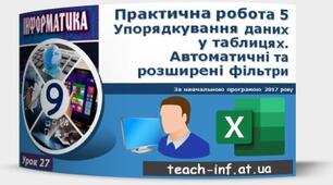 Інструктаж з БЖД. Практична робота 5. Упорядкування даних у таблицях. Автоматичні та розширені фільтри.
