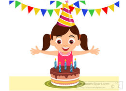 Birthday Clipart - excited-girl-celebrating-birthday-with-cake-clipart - Classroom Clipart