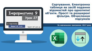 Сортування. Електронна таблиця як засіб подання відомостей про однотипні об’єкти. Прості та розширені фільтри. Обчислення підсумків.