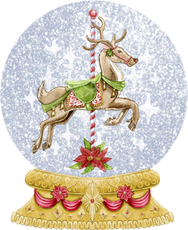 Snow Globe, Carousel, Horse, Christmas, Watercolor