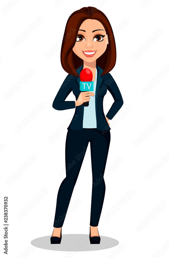 Journalist woman. Beautiful lady reporter Векторный объект Stock | Adobe Stock