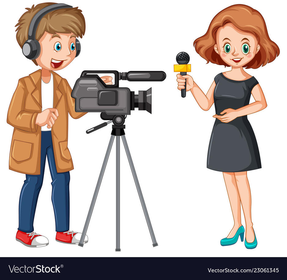 News reporter and professional cameraman Vector Image