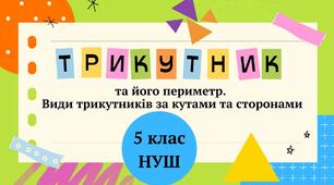 Презентація "Трикутник та його периметр. Види трикутників за кутами та сторонами" 5 клас НУШ + ТЕСТ + ВІДЕО