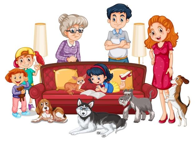 Free vector big family members with many dogs
