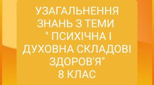 Узагальнення знань з теми "Психічна і духовна складові здоров'я" для 8 класу з основ здоров'я з готовими відповідями для вчителя.