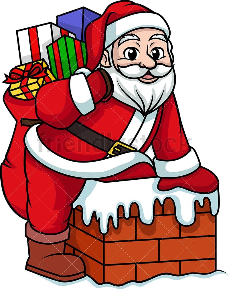 Santa Claus Getting Into Chimney Cartoon Clipart Vector - FriendlyStock