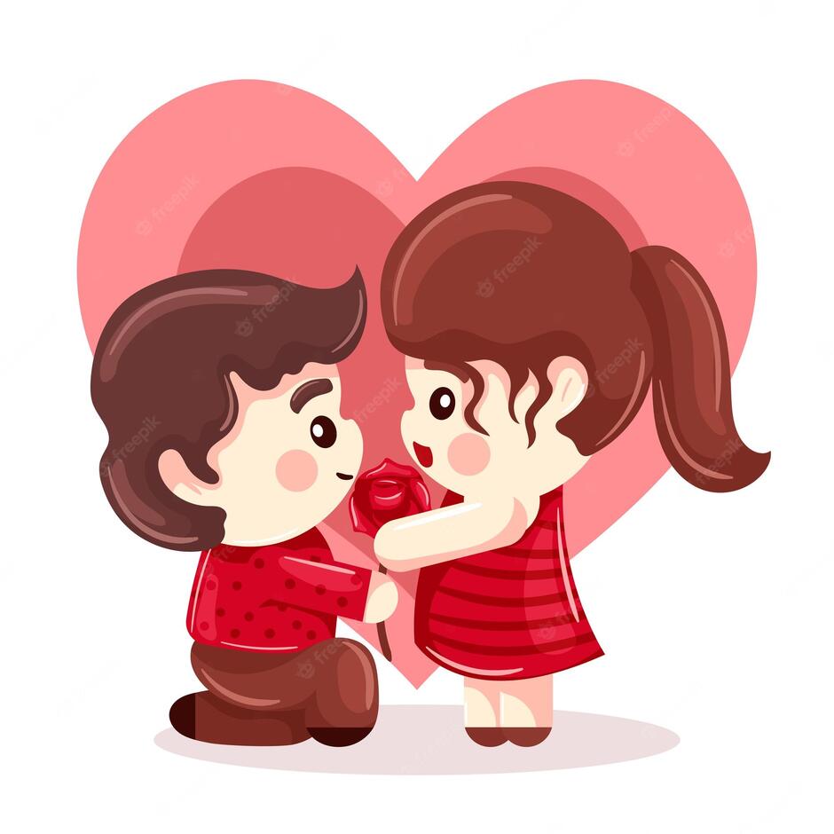 Premium Vector | Boyfriend declaring his love with a rose to his girlfriend on valentines with cartoon style