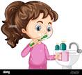 A girl cartoon character brushing teeth with water sink illustration Stock Vector Image & Art - Alamy