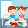 Kids Washing Dishes Stock Illustration - Download Image Now - Washing Dishes, Washing, Clean - iStock