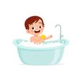 Premium Vector | Little kid take a bath in the bathtub
