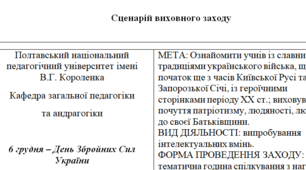 Сценарій виховного заходу "6 грудня- день Збройних Сил України"