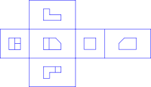 Описание: https://upload.wikimedia.org/wikipedia/commons/thumb/b/b4/First_angle_unfolded.svg/220px-First_angle_unfolded.svg.png