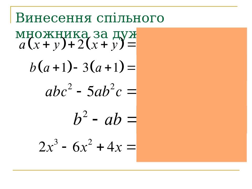 Презентація "Винесення спільного множника за дужки" | Презентація. Алгебра