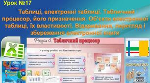 Табличний процесор. Табличний процесор, його призначення. Об'єкти електронної таблиці, їх властивості. 