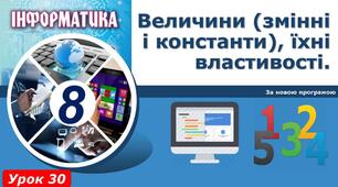 Величини (змінні і константи), їхні властивості.