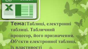 Табличний процесор, його призначення. Об'єкти електронної таблиці, їх властивості.