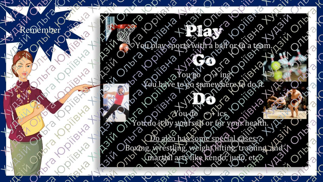 Презентація "Sports from A to Z. Vocabulary" Презентація. Англійська мова