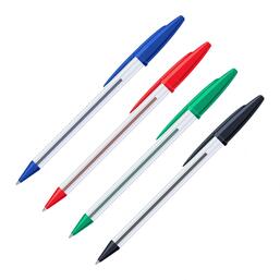 Premium Vector | Common colored ballpoint pens in transparent plastic cases with caps set. school and office tools collection. flat vector illustration isolated on white background