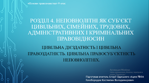 Презентація до уроку "Цивільна правоздатність та цивільна дієздатність неповнолітніх"