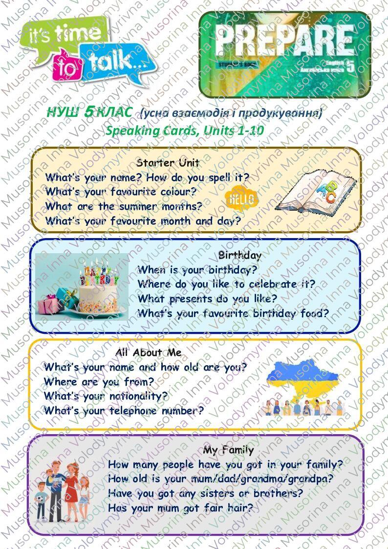Prepare Speaking Cards - 5 клас НУШ | Інтерактивні матеріали ...