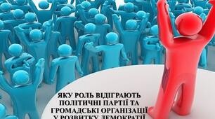 Презентація з теми: "ЯКУ РОЛЬ ВІДІГРАЮТЬ ПОЛІТИЧНІ ПАРТІЇ ТА ГРОМАДСЬКІ ОРГАНІЗАЦІЇ У РОЗВИТКУ ДЕМОКРАТІЇ"