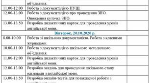 План роботи на осінні канікули (2020 навчальний рік)