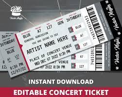 Concert Ticket Template Gift Certificate Personalized Event - Etsy